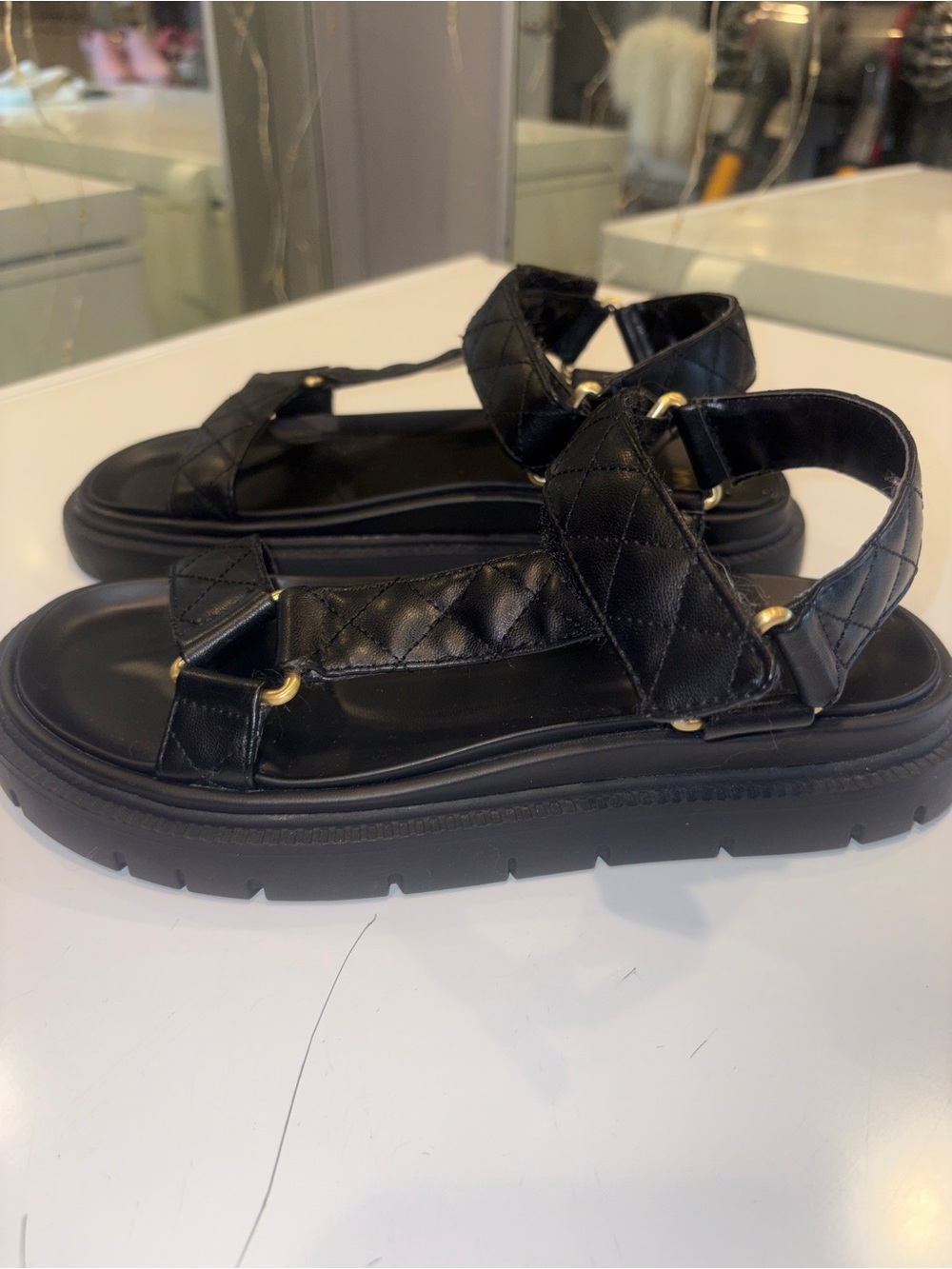 Mango Black Slide Sandal with Gold Logo